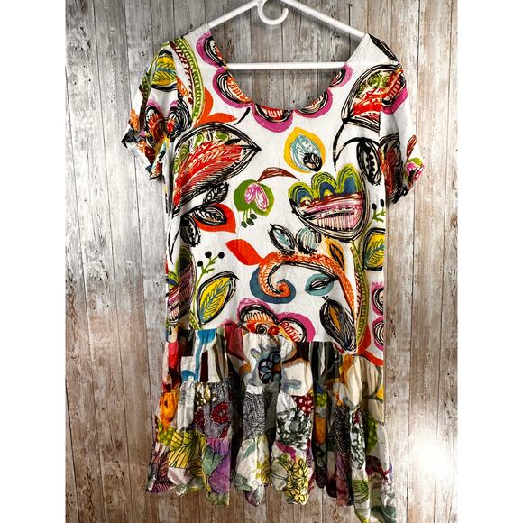 Jams World Dress Womens Sz Large Orange Yellow Abstract Floral Vacation Tropical - Picture 2 of 8